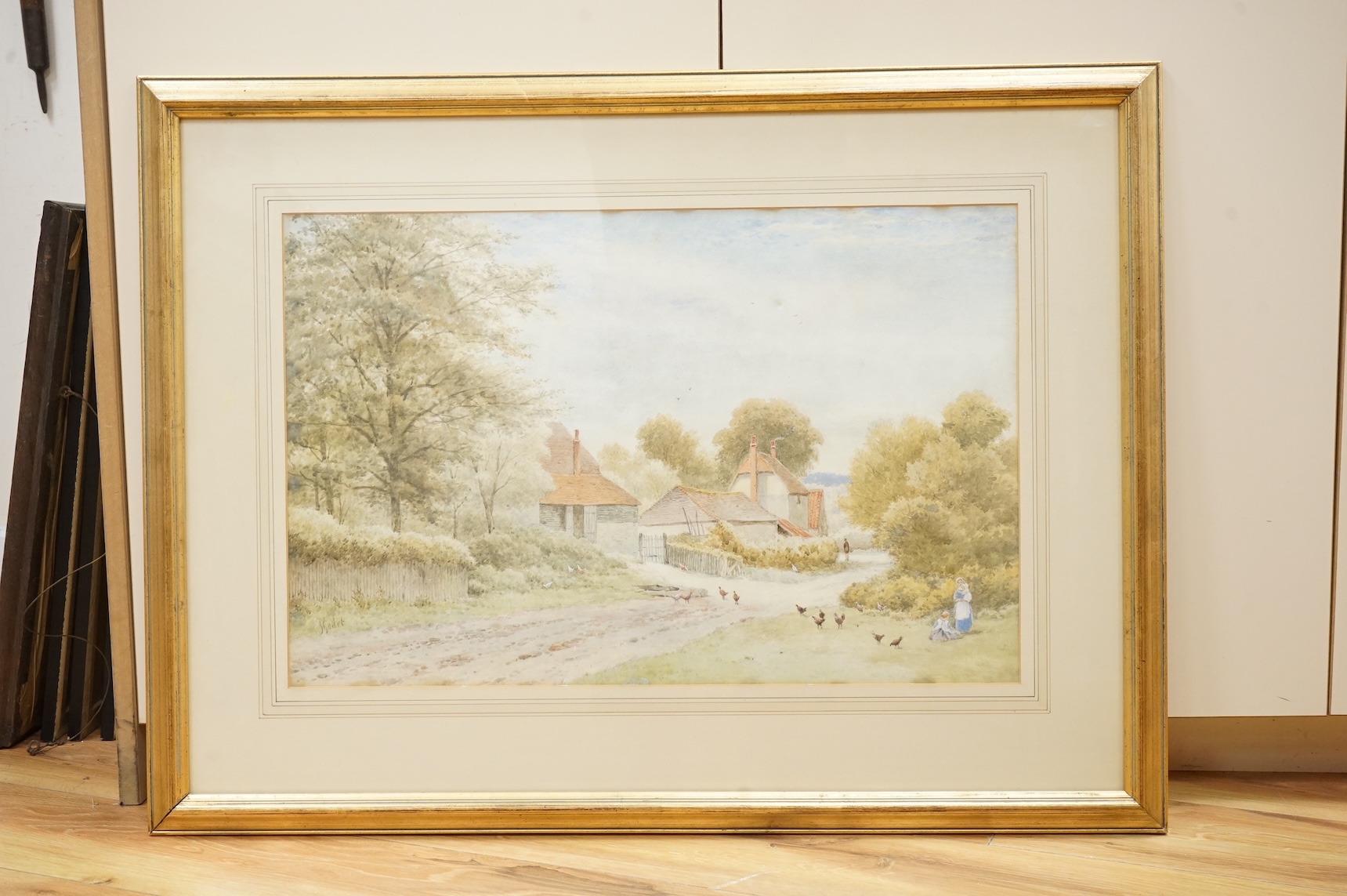 Julius Godet, 'Castle Farm, Eynsford, Kent', signed, watercolour, 38 x 57cm